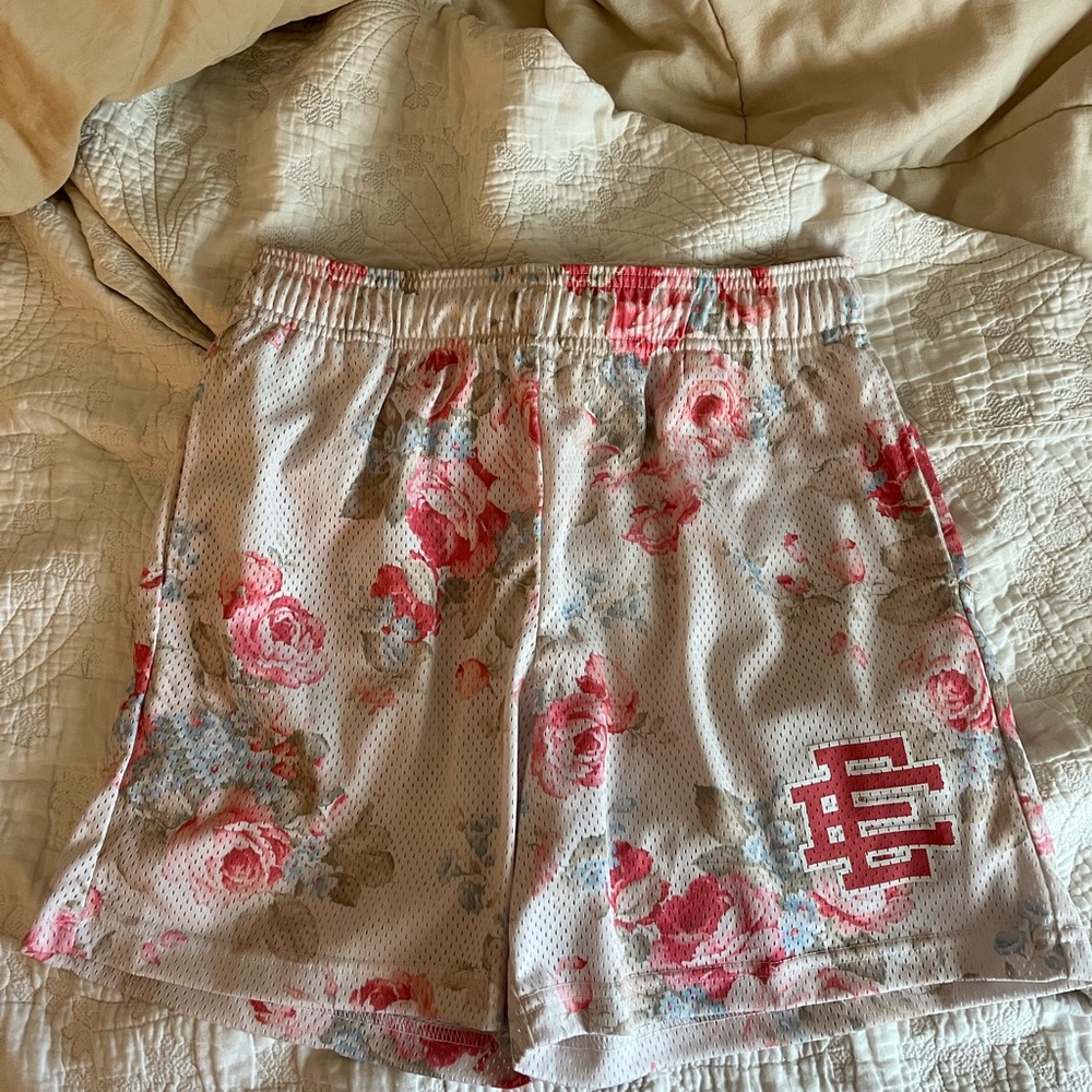 Eric Emanuel Floral Mesh Athletic Shorts - Pink and White